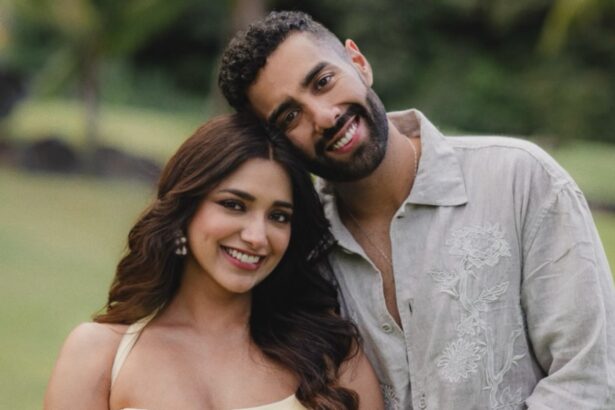 Jiyaa Shankar and fiancé Kaaran during their romantic sunset engagement proposal