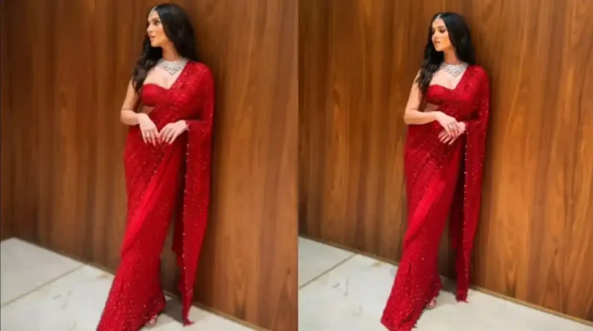 Tara Sutaria Turns Heads in a Striking Red Arpita Mehta Saree 11zon