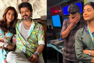 Vijay blushing in viral video with Pooja Hegde predicting Tamil Nadu election win