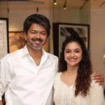 Keerthy Suresh and Thalapathy Vijay during a public event as fans react to her birthday tribute