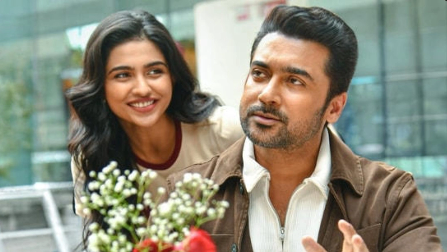 Sanam Shetty Calls for Equal Recognition After Mamitha Baiju’s Name Is Missing From Vishwanath and Sons Poster 11 Mamitha Baiju and Suriya featured in Vishwanath and Sons promotional poster