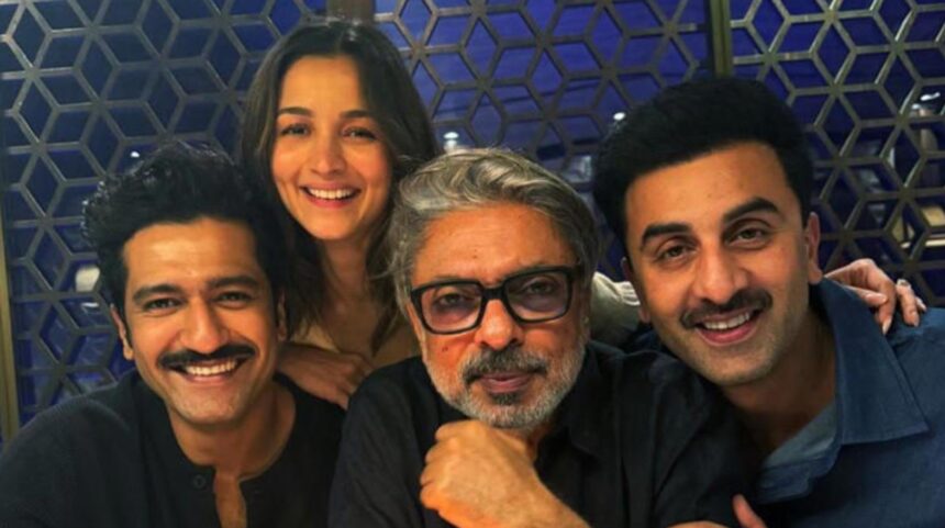 Ranbir Kapoor, Alia Bhatt and Vicky Kaushal in a promotional image for Love and War.