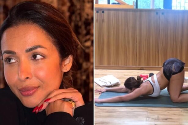 Malaika Arora demonstrating gentle yoga stretches for flexibility and mobility