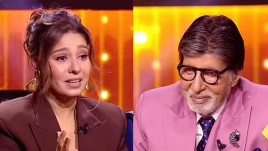Sunidhi Chauhan and Amitabh Bachchan during KBC 18 episode