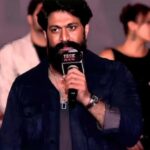 Yash addresses students at the Toxic promotional event in Hyderabad