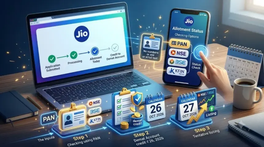 Smartphone beside an illustrative IPO application-status screen