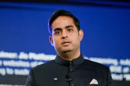 Akash Ambani speaking at a Jio corporate event