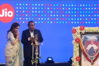 Ambani family members at the Jio Platforms listing ceremony in Mumbai