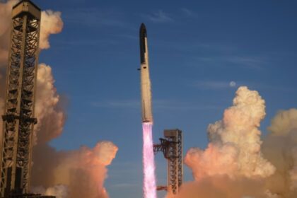 SpaceX Starship rocket at a launch site as the company expands its aerospace and AI ambitions.